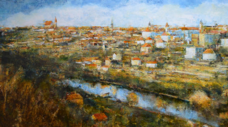 Panorama města / olej na plátně / 160 x 90 cm / 2026